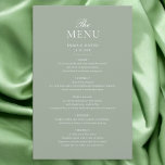 Menú elegante Boda Minimalista Sage Green<br><div class="desc">Eleva la recepción de tu boda con nuestra elegante carta de menú de bodas, con un refinado tipo de letra serif que complementa perfectamente tu sofisticada celebración. El suave color verde sabio añade un encanto sobrio, creando un ambiente atemporal y lujoso para sus huéspedes. Esta carta, muy bien elaborada, garantiza...</div>
