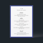 Menú Elegante Boda Moderna con Monograma Azul Real<br><div class="desc">Menús de boda modernos con un diseño limpio que combina tipografías serif y script.</div>