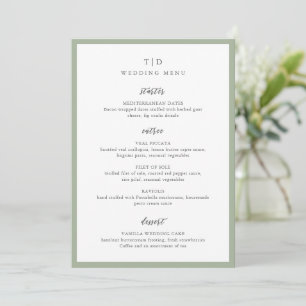 Menú Elegante Boda Moderna con Monograma en Verde Salvi