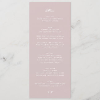 Menú Elegante Boda Monograma Rosa Almizcle Blanco