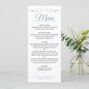 Menú Elegante Boda negro azul y plateado de filigrí