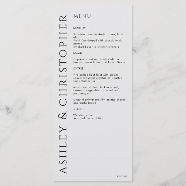 Menú Elegante Boda negro de humo moderno (Anverso)