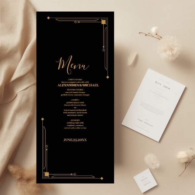 Menú Elegante Boda negro y oro Art Deco (Subido por el creador)
