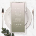 Menú Elegante Boda Ombre Powder Pink & Lily Green<br><div class="desc">Elegante Menú De La Cena De La Recepción De Boda Verde Rosa Y Lirio En Polvo. Esta moderna tarjeta de menú de moda es sencilla, clásica y elegante, con un suave degradado oscuro y un tipo de letra de caligrafía con bonito con cruz. Mostrado en la nueva autopista. Disponible en...</div>