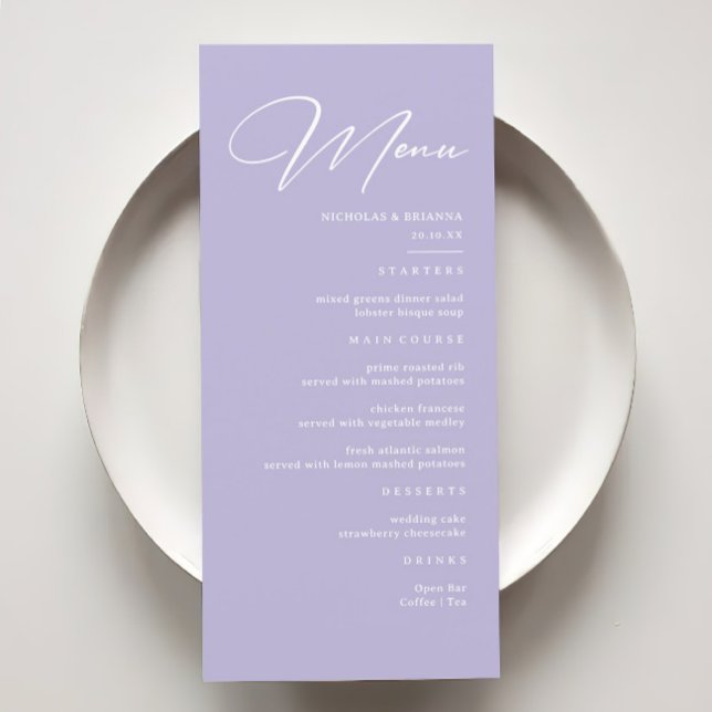 Menú Elegante Boda Pastel Purple Lavender (Subido por el creador)
