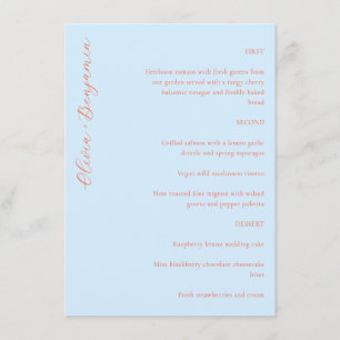 Menú Elegante Boda Personalizada Minimalista Azul Naran