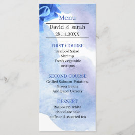 Menú Elegante Boda personalizado de flores azules