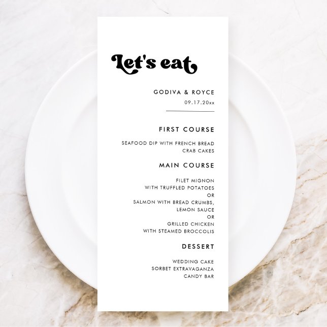 Menú Elegante boda retro en negro y blanco Let's eat (Subido por el creador)