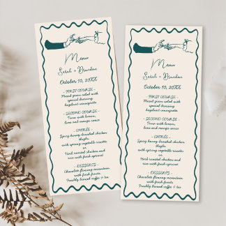 Menú Elegante Boda Retro Verde con mano dibujada