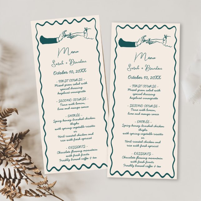Menú Elegante Boda Retro Verde con mano dibujada (Subido por el creador)