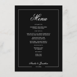 Menú Elegante Boda Romántica de Invierno Negra y Oscura