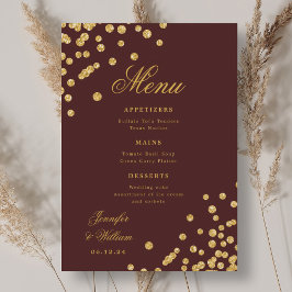 Menú Elegante Boda romántico Confetti Gold Burgundy