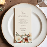 Menú Elegante Boda romántico de caída floral<br><div class="desc">Eleve su boda de otoño con nuestro elegante menú de Boda Romántico Fall Floral Rust. Esta encantadora pieza combina los cálidos tonos tierra de la caída con un sofisticado motivo floral,  creando una perfecta combinación de elegancia rústica y encanto romántico.</div>