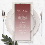 Menú Elegante Boda rosa de canela de color rojo y polvo<br><div class="desc">Elegante menú de la cena de la cena de la cena de la Boda Rosa y el Rojo de Canela Ombre. Esta moderna tarjeta de menú de moda es sencilla, clásica y elegante, con un suave degradado oscuro y un tipo de letra de caligrafía con bonito con cruz. Mostrado en...</div>
