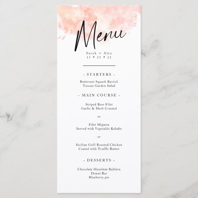 Menú Elegante Boda rosa Rubor (Anverso)