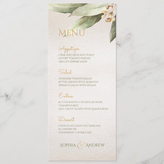 Menú Elegante boda rústico vintage de vegetación botáni (Anverso)