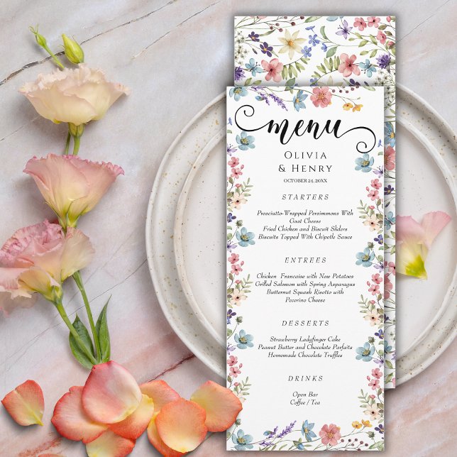 Menú Elegante Boda simple de flores silvestres de prima (Subido por el creador)
