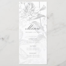 Menú Elegante Boda Simple Plata Floral Moderna