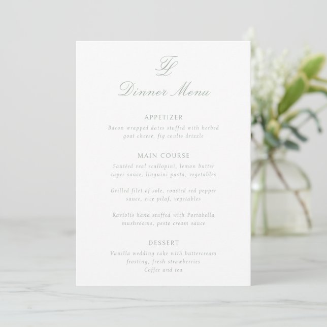 Menú Elegante Boda Tradicional Verde Salvia (Anverso de pie)