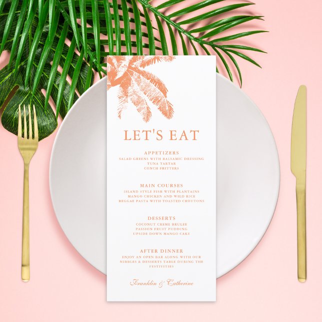 Menú Elegante Boda tropical de palmeras (Vintage Boho Tropical Palm Photo Wedding Menu)