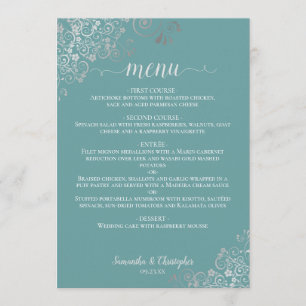Menú Elegante Boda Turquesa de encaje plateado