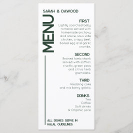 Menú Elegante Boda verde blanco musulmán Minimalista