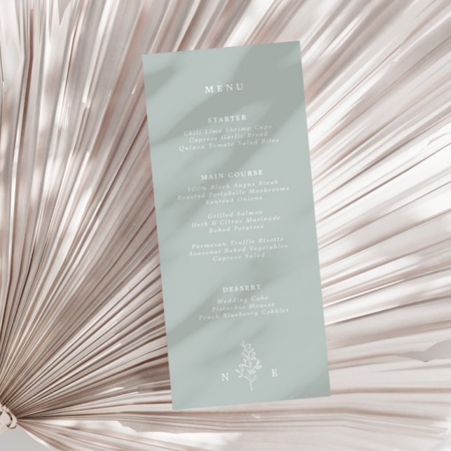 Menú Elegante Boda verde de hoja de monograma Sage (Subido por el creador)