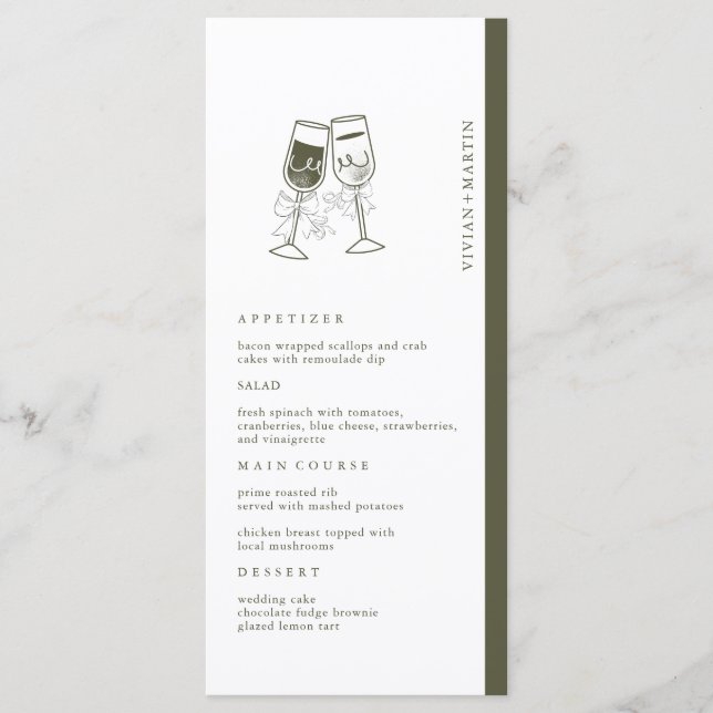 Menú Elegante Boda verde de madera de oliva (Anverso)