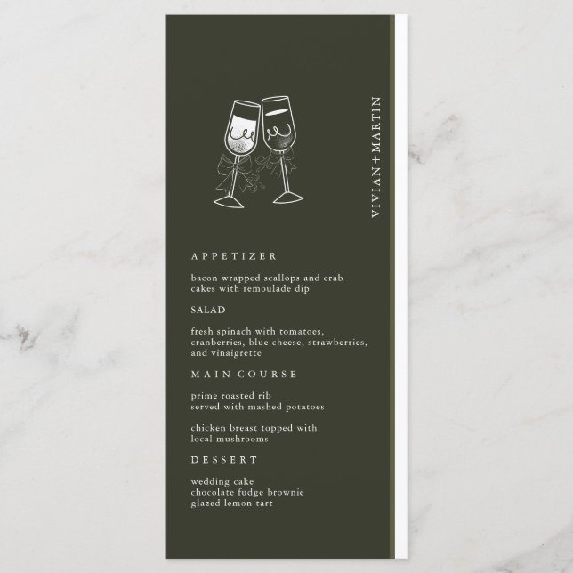 Menú Elegante Boda verde de madera de oliva (Anverso)