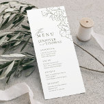 Menú Elegante boda verde de salvia floral a mano<br><div class="desc">Elegante ilustracion de flores dibujado a mano delicado y detalles modernos de escritura tipográfica, en verde sabio oscuro y blanco, simple y romántico. Excelentes menús florales de boda para boda rústico moderno, bodas en el jardín y boda boho en verano e invierno. Personalizable completo con cualquier color que coincida con...</div>