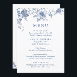 Menú Elegante Boda victoriano floral azul<br><div class="desc">Para una mayor personalización,  haga clic en el enlace "personalizar adicional" y utilice nuestra herramienta de diseño para modificar esta plantilla.</div>