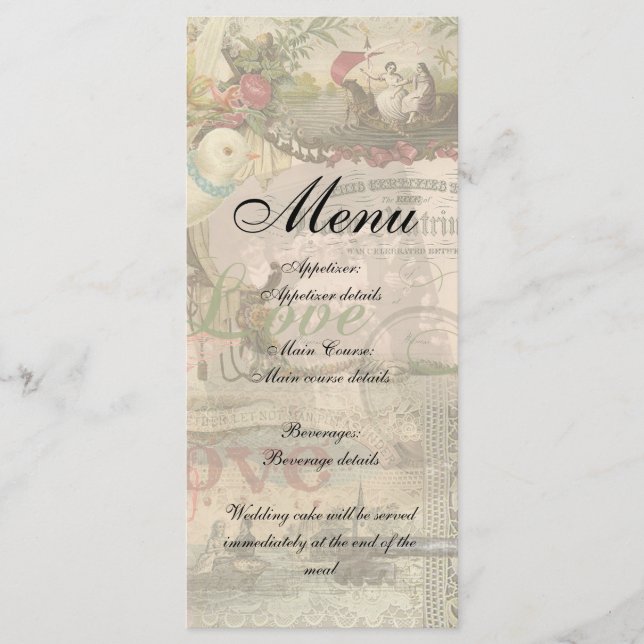 Menú Elegante Boda Vintage Matrimonio Antiguo Vintage (Anverso)