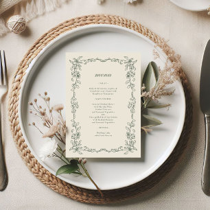 Menú Elegante Boda Vintage Verde Salvia