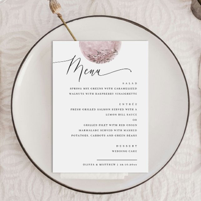Menú Elegante Boho Pink Rubor Moon | Cena boda (Subido por el creador)