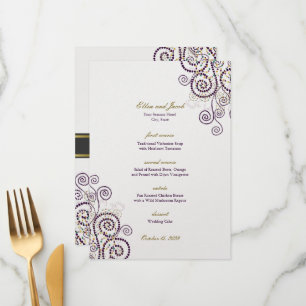 Menú Elegante Boho Vintage Purple Spirals Boda moderno
