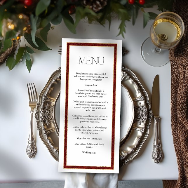 Menú Elegante borde de damasco rojo de Navidad (Subido por el creador)