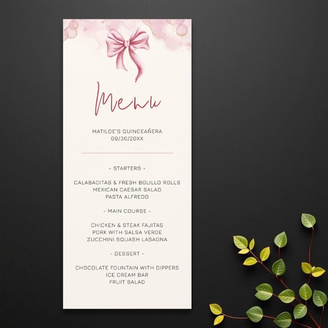 Menú Elegante Bow Rosa Quinceañera (Subido por el creador)