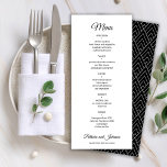 Menú Elegante caligrafía boda blanco y negro<br><div class="desc">Sencillo guión de caligrafía de escritura a mano romántica minimalista plantilla de menú boda personalizada.            Fácil de personalizar con tus detalles!</div>