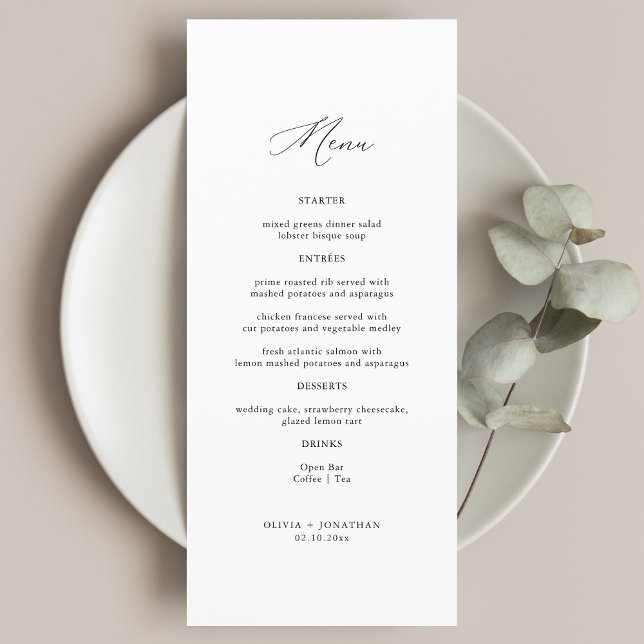 Menú Elegante caligrafía Boda blanco y negro (Subido por el creador)