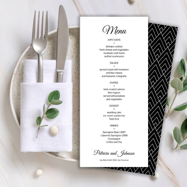 Menú Elegante caligrafía boda blanco y negro (Subido por el creador)