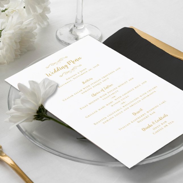 Menú Elegante caligrafía de boda Moda Cena blanca de or (Subido por el creador)