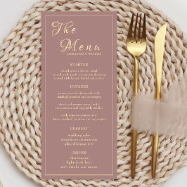 Menú Elegante caligrafía dorada Boda cena recepción