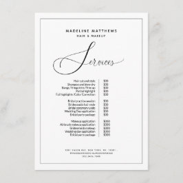 Menú Elegante caligrafía Lista de precios de venta en b