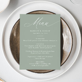 Menú Elegante Caligrafía Moderna Verde Sabio Boda