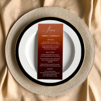 Menú Elegante caligrafía Naranja quemado Ombre Boda