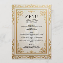 Menú Elegante carta Boda dorado carta recepción de lujo
