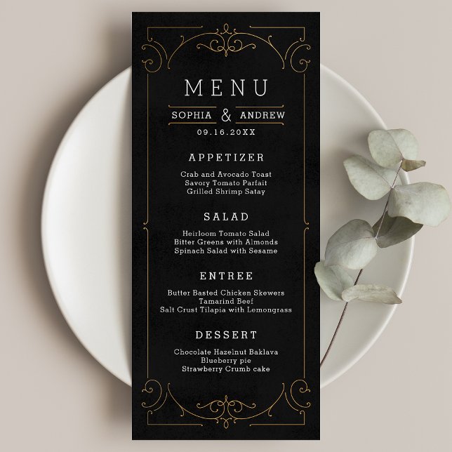 Menú Elegante carta clásica de bodas vintage (Elegant modern classic vintage wedding menu card)