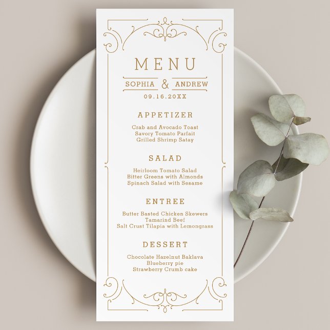 Menú Elegante carta clásica de bodas vintage (Elegant modern classic vintage wedding menu card)