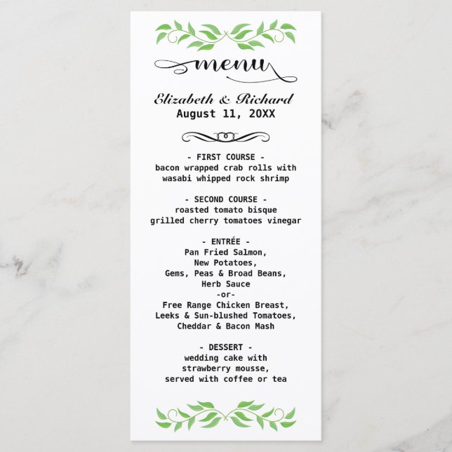Menú Elegante carta de Boda de vegetación - Personaliza (Anverso)