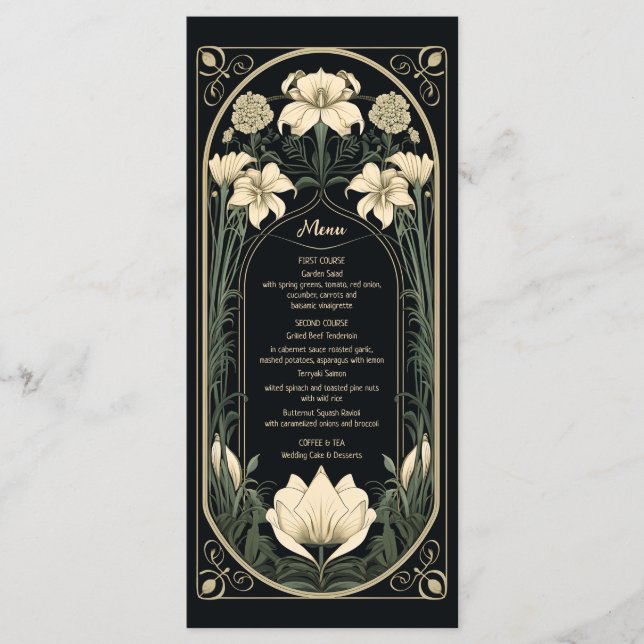 Menú Elegante carta de Boda floral de estilo Art Nouvea (Anverso)